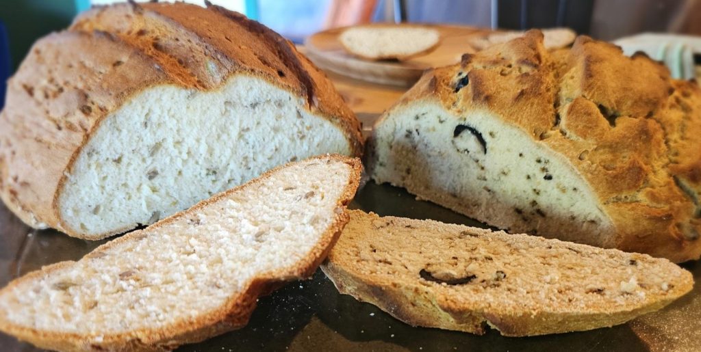 Simple Soda Bread and Brown Rice with Olives and Rosemary.